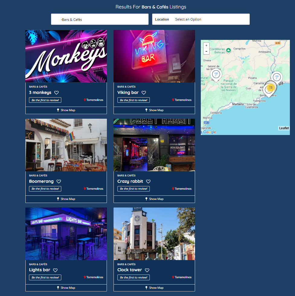 Tourist listings view placeholder